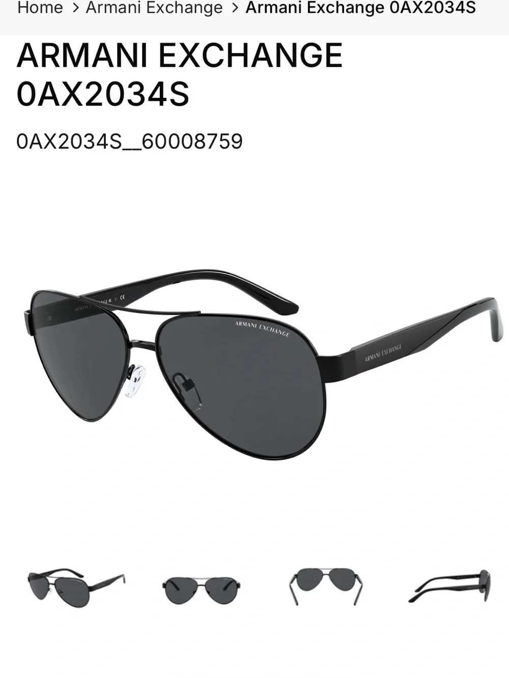 Armani Exchange sunglasses men pilot unisex authentic